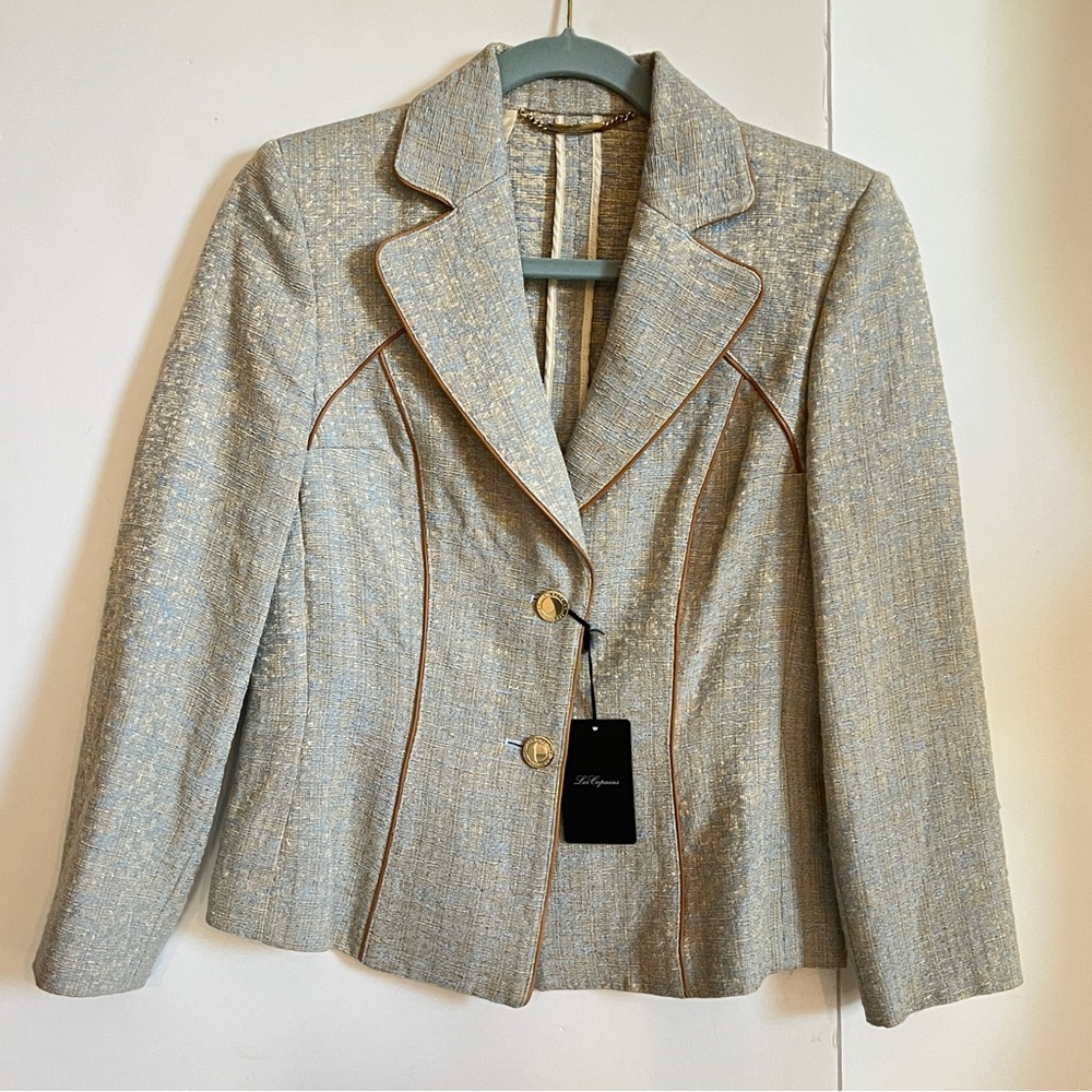 Les Copains Knit Blazer Jacket Blue Gold Women's Size 8 New With Tags $1095